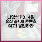 나영석 PD 4일 휴식 후 새 콘텐츠 예고! '응답하라' 싶다면?